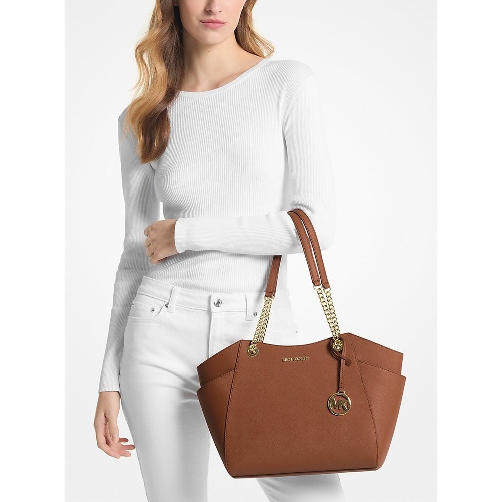 Michael Kors Jet Set Chain Tote Bag Luggage Brown Gold Hardware With Dust Bag - Picture 2 of 10